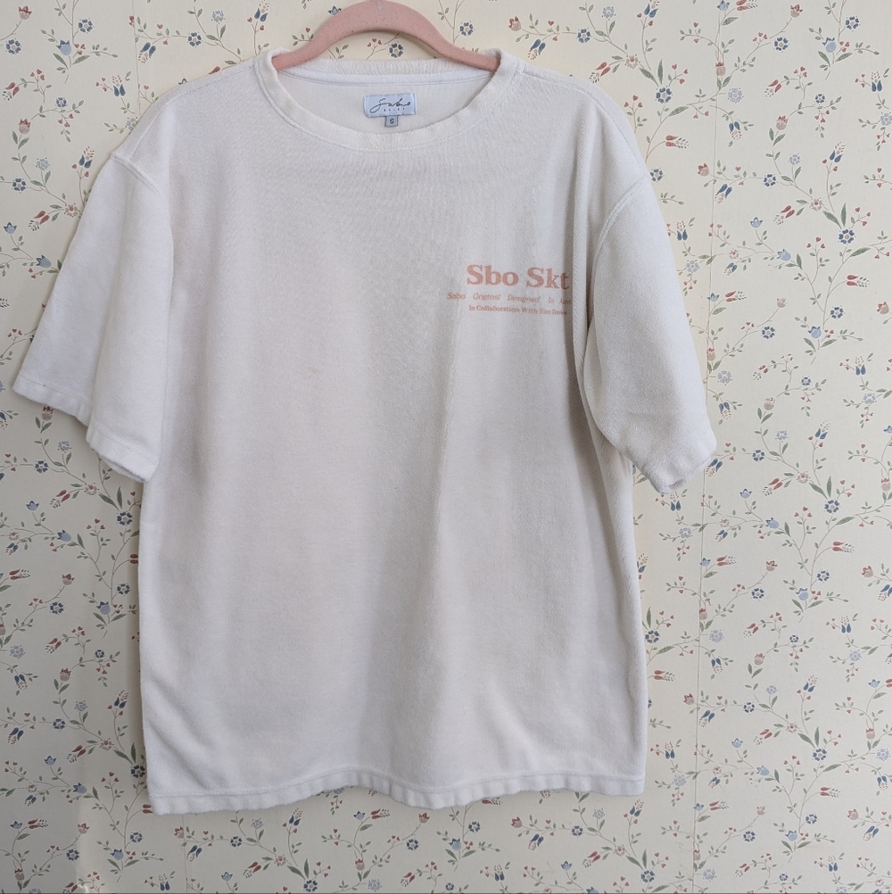 Sabo Sbo Skt S White Graphic Terry T-Shirt Australian Surfer Beach Ocean Cover